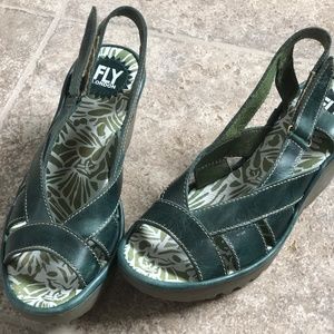 Fly London Wedge Sandals Green